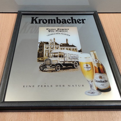 Krombacher beer promotional hanging mirror in wooden frame like new
