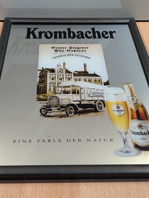 Krombacher μπίρα διαφημιστικός κρεμαστός καθρέφτης σε ξύλινο πλαίσιο σαν καινούργιο