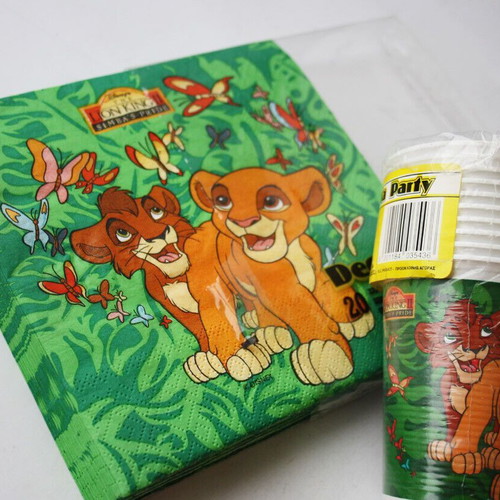 Vintage 90's Lion King 20 napkins and 10 cups Decorata new