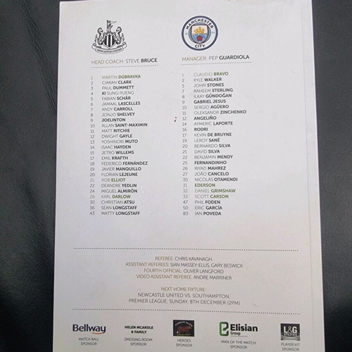 Newcastle United - Manchester City match program used