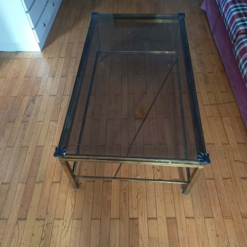 Vintage coffee tables set with brass frame and smoked glass used