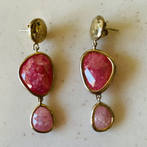 Oxette silver earrings with pink quartz crystals
