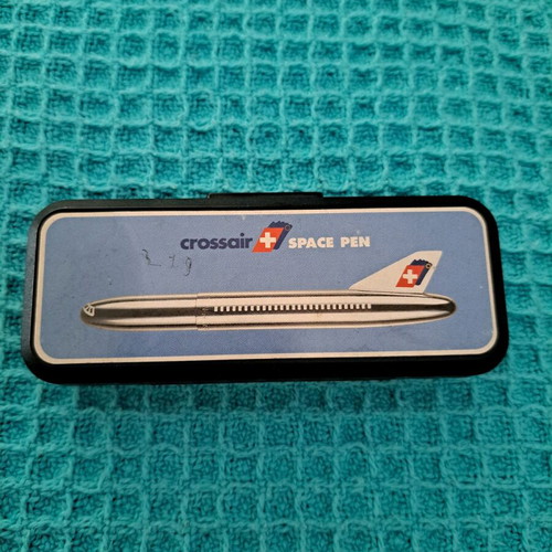 Fisher Space Pen collectible silver with Crossair logo, like new