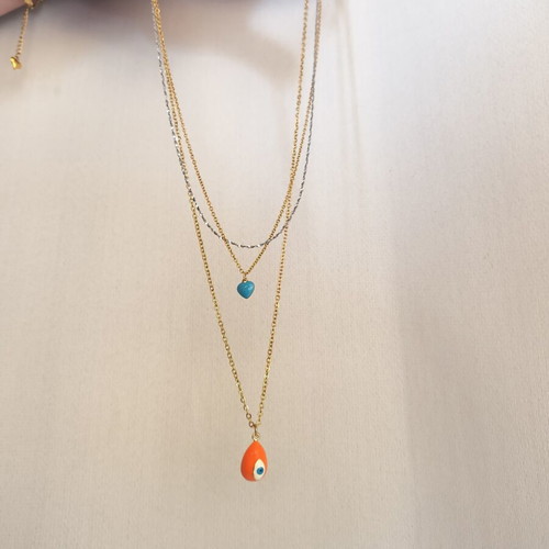Women's necklace with eye and heart pendants