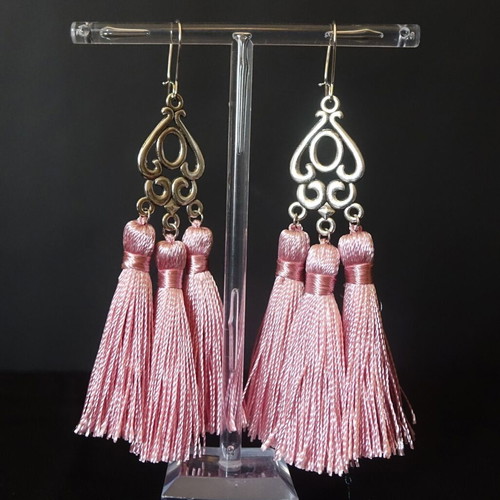 Tassel earrings new, pink and silver
