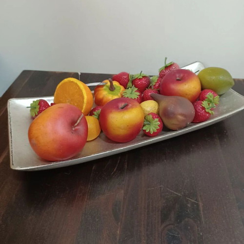 Platter with plastic fruits like new, 37x16 cm