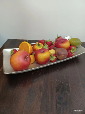 Platter with plastic fruits like new, 37x16 cm