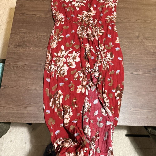 Red floral maxi overlay jumpsuit with shorts