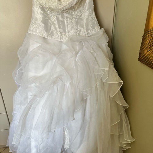 Wedding dress satin with lace and embroidered crystals, like new, size L
