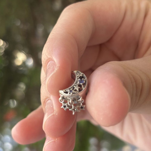 Pandora Moon and Stars Charm like new, silver with blue stones
