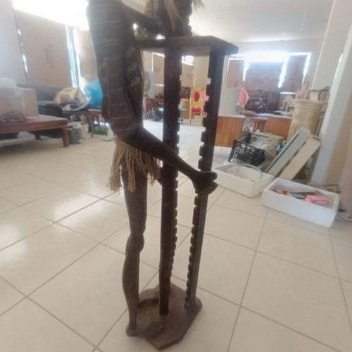 Vintage handmade ethnic wooden CD stand statue