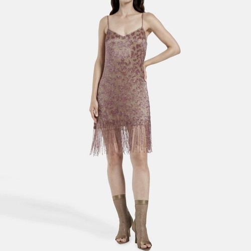Blugirl Blumarine Mini Dress Pink Sequined with Fringe Size S New