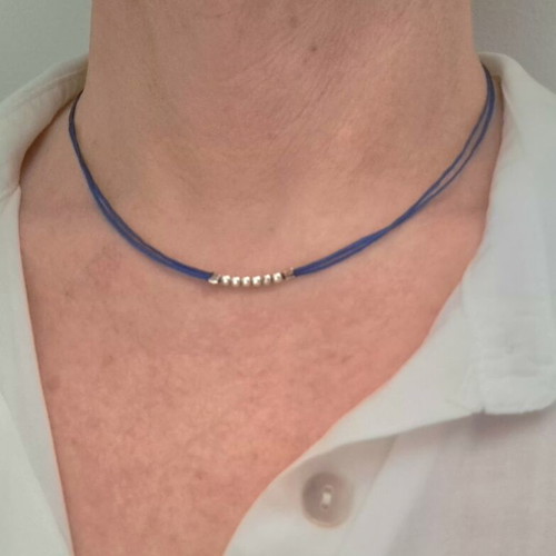 Minimal Necklace with Double Blue Cord and 925 Silver Beads like new