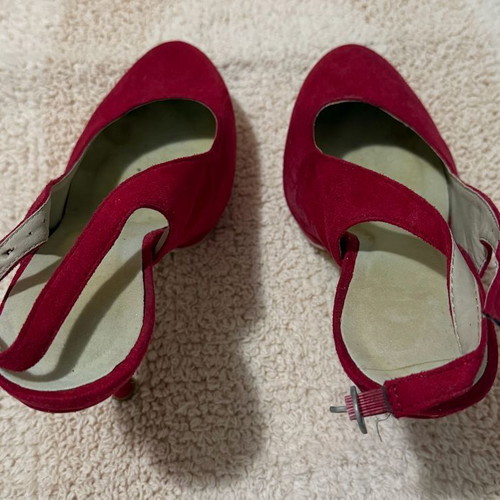 Red high-heeled shoes with strap used, size 39