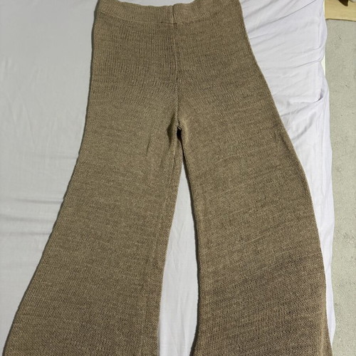 Zara knit wide leg trousers L beige brown like new