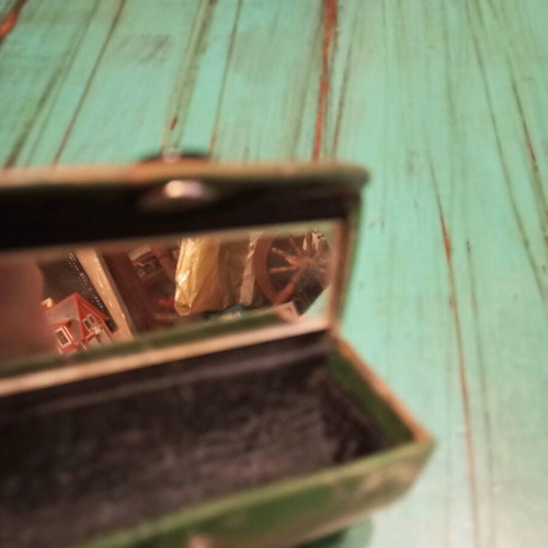 Leather lipstick case vintage, painted with mirror