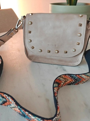 Thiros crossbody bag like new, beige leather with studs and strap
