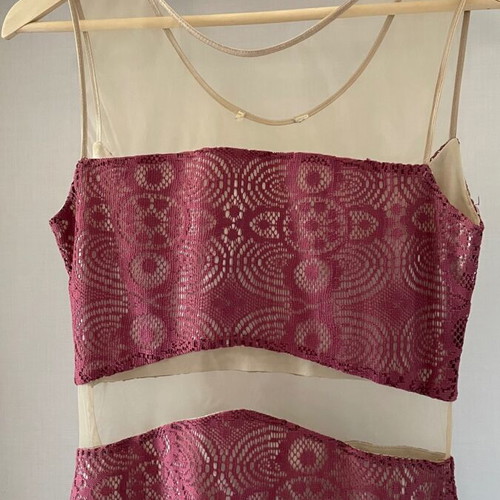 Moutaki formal dress like new, size S/M, burgundy with sheer panels