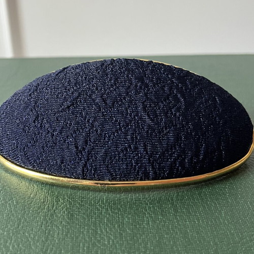 Oversized Vintage Hair Barrette dark blue with gold base like new