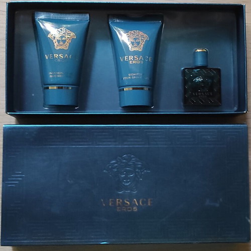 Versace Eros collectible set used, travel size eau de toilette 5ml, after shave 25ml, shower gel empty