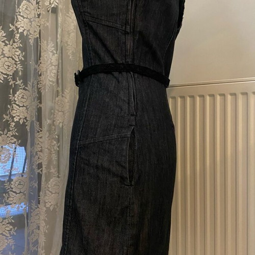 Denim dress like new, black with zipper and lace bows