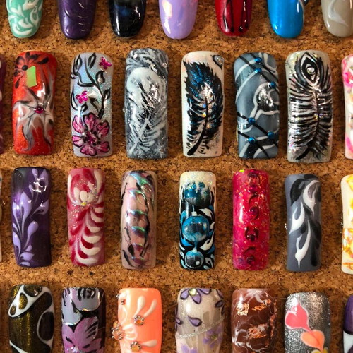 Board with 187 professional nail design tips, vintage collectible