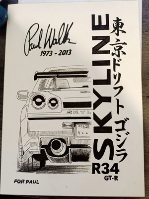 Handmade Paul Walker Car Drawing on Thick A4 Paper, Like New