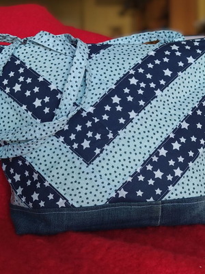 Τσάντα ώμου χειροποίητη self-made tote με V μοτίβο, καινούργια