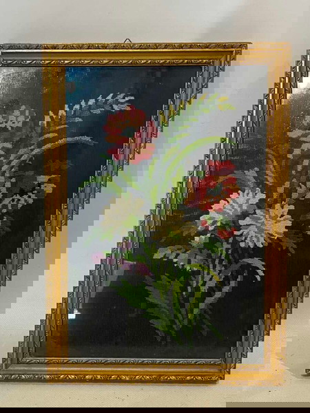 Vintage κεντητός πίνακας με φθορές 37x26