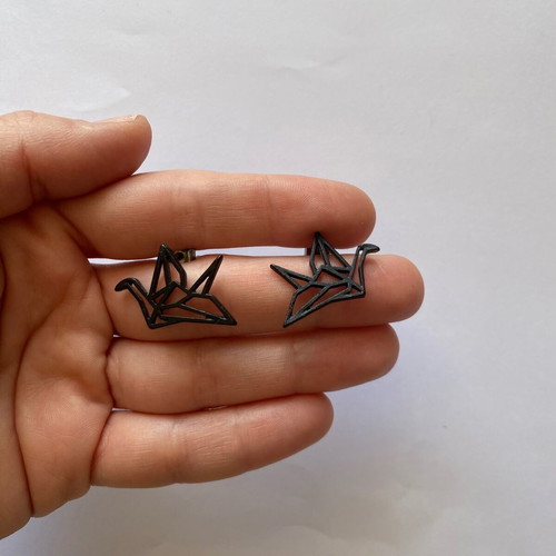 Origami earrings with swan used, black