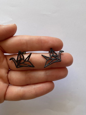 Origami earrings with swan used, black