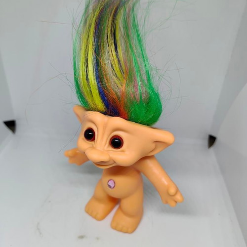 Collectible Efxoulis Troll Doll with Multicolored Hair and Pink Gem like new