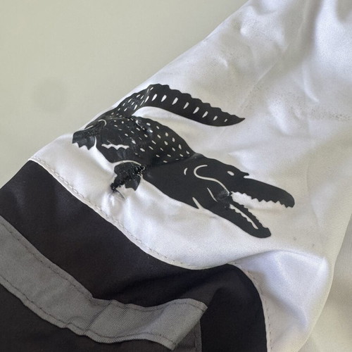 Lacoste windbreaker jacket with hood, gray and white, like new, unisex M/L