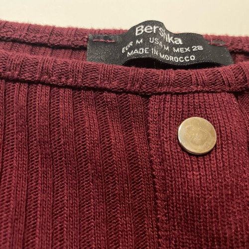 Bershka long-sleeve burgundy blouse like new, off shoulders with gold details