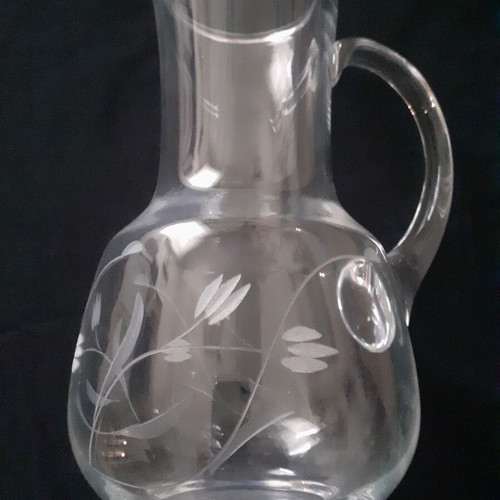 Crystal water jug from 1960 like new with carved decoration