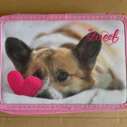 Sweet Puppy double pencil case, pink