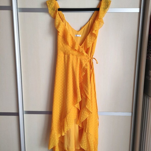 Yellow wrap dress Cubus like new with ruffles, size 38