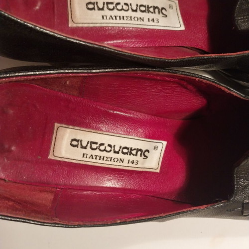 Handmade leather heels, black with red interior, size 38.5