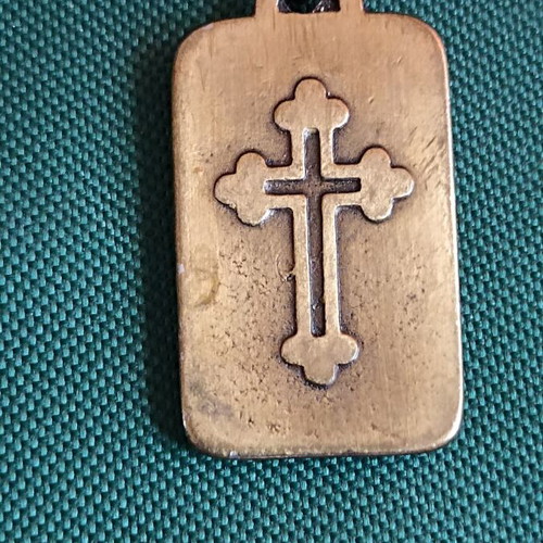 Collectible Double-Sided Religious Metal Keychain Cross & Virgin Mary vintage