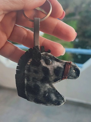 Leather keychain in horse shape new from Florence black and gray