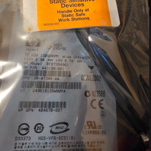 HP 443188-001 72.8GB 15K Ultra320 SCSI hard drive, New Old Stock