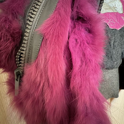 BSB fur jacket like new, purple and gray, with detachable hood