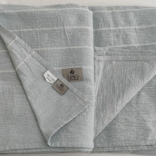 LINOhome Gala Sofa Cover Set new, linen, blue with white stripe