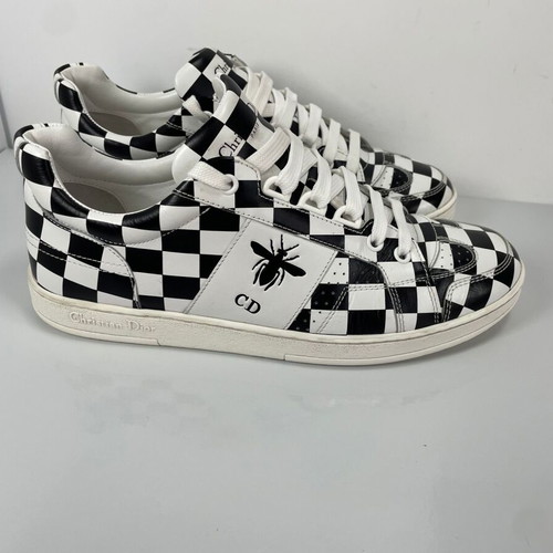 Christian Dior D-BEE Check Leather Sneakers size 37 like new, white and black
