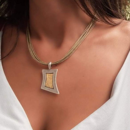 Statement necklace handmade from plated alpaca, new
