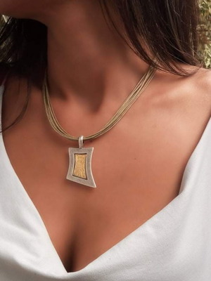 Statement necklace handmade from plated alpaca, new