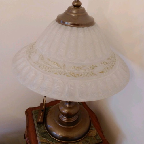 Bronze table lamp antique used with opaline shade