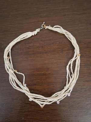 Handmade knitted necklace like new with stones, 38 cm length