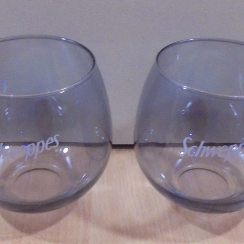 Schweppes soda promotional set of two colored glasses new
