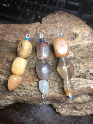Handmade pendants with quartz, jasper, amethyst stones, set of 3 new